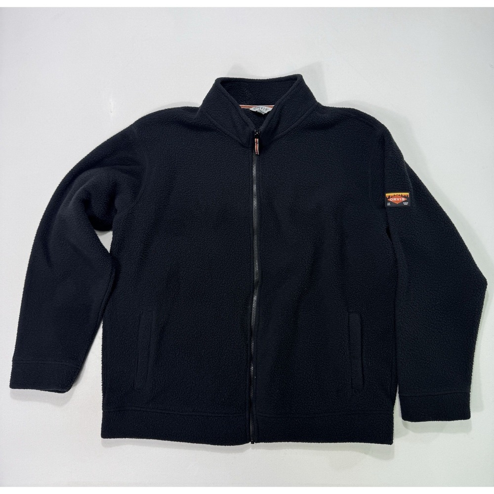 Orvis Mens XL Full Zip Fleece Jacket Black Gorpcore Outdoor Campcore Hiking Logo
